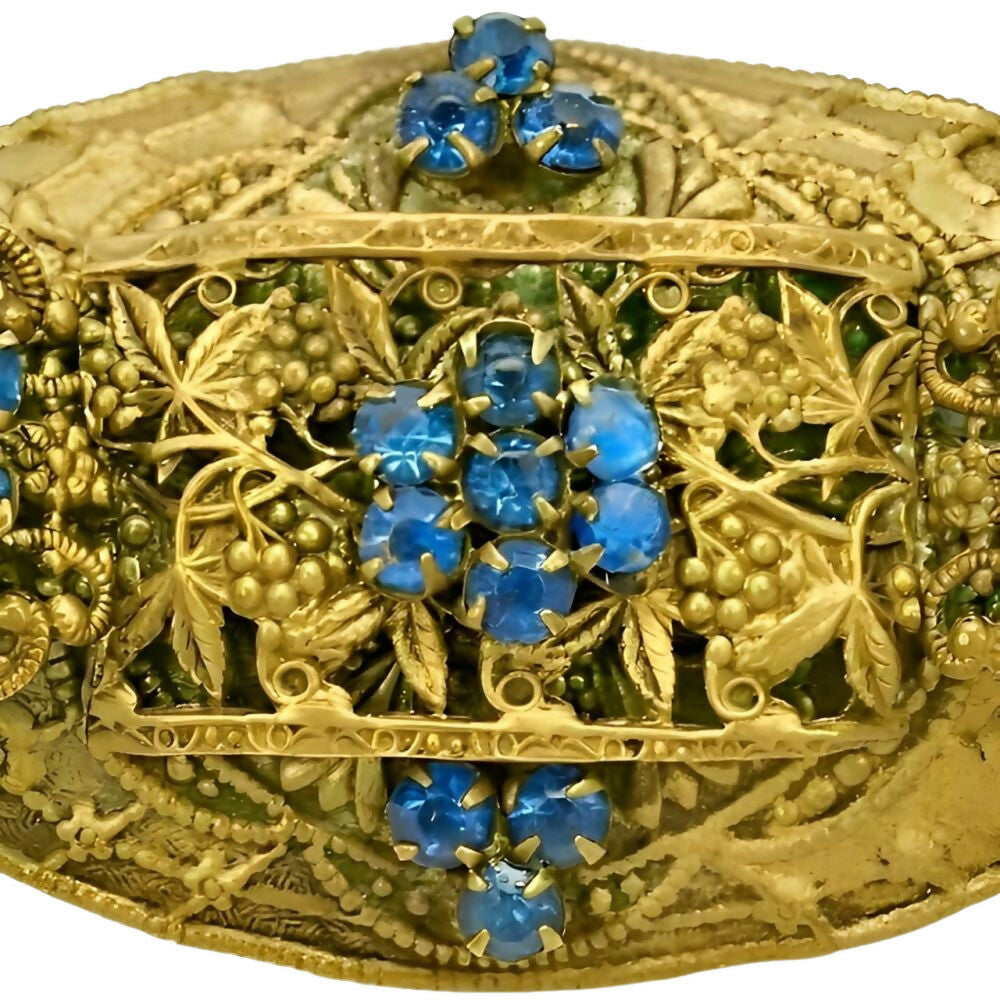 czech-gold-tone-ornate-oval-brooch-with-blue-crystals-2z