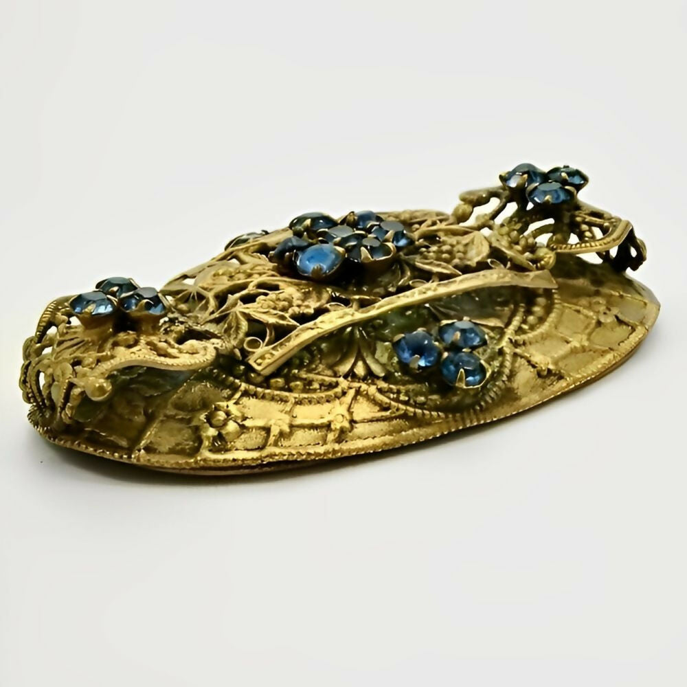 czech-gold-tone-ornate-oval-brooch-with-blue-crystals-3z