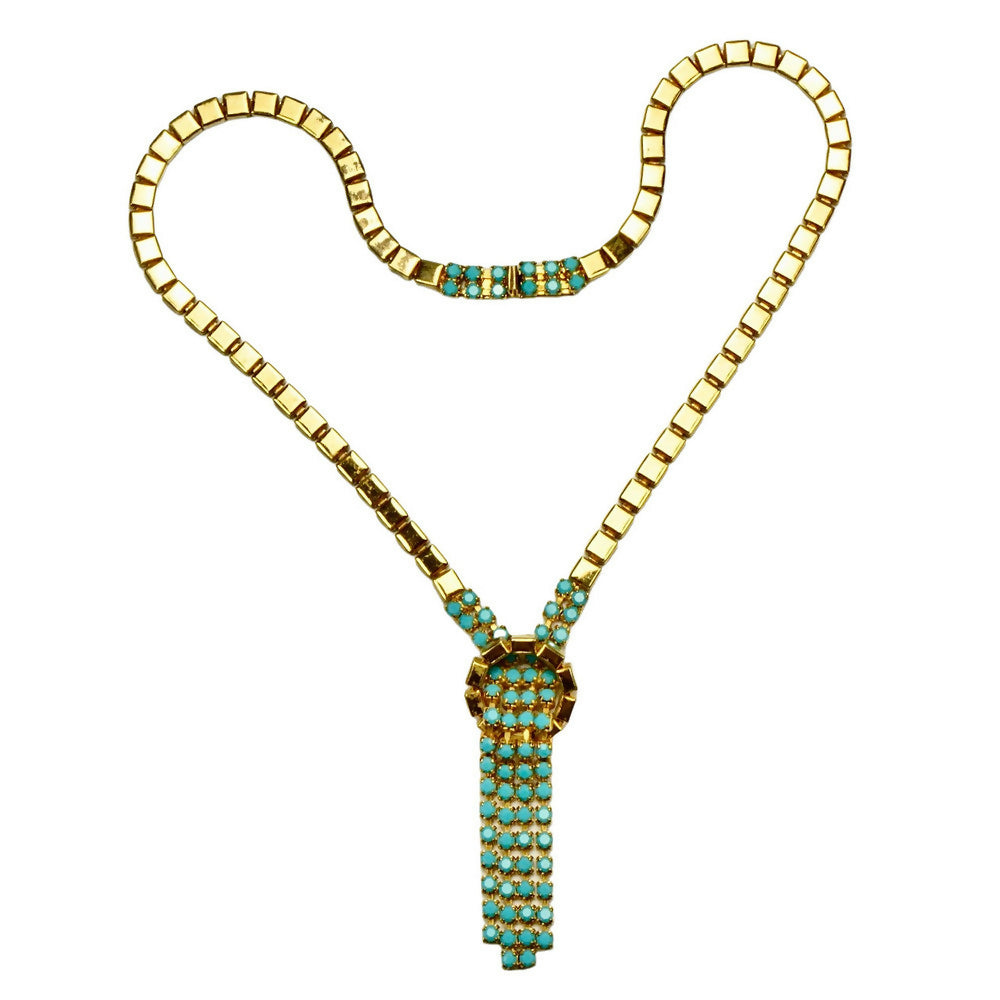 gold-tone-link-necklace-with-turquoise-four-spray-pendant-and-clasp-1p