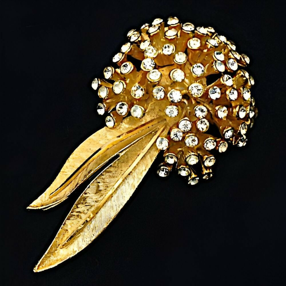 BSK-Brushed-and-Shiny-Gold-Plated-Clear-Rhinestone-Spray-Statement-Brooch-6z