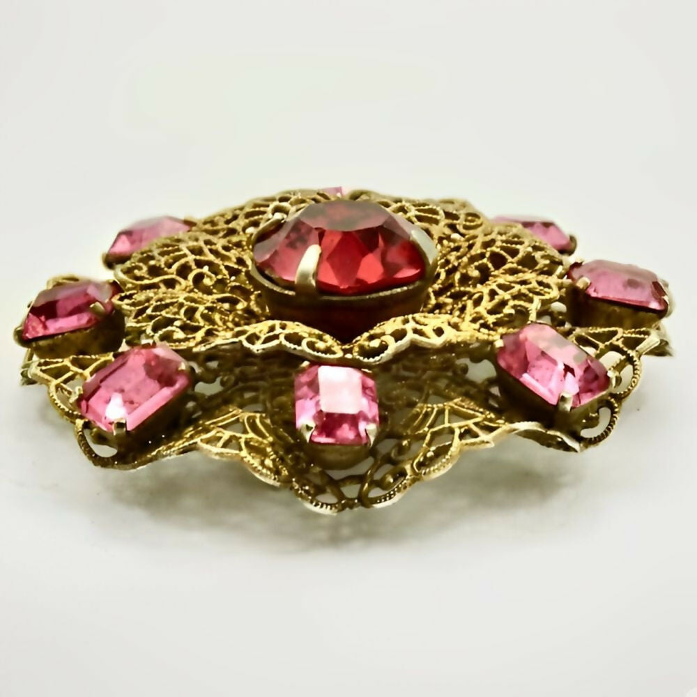 czech-ornate-round-brooch-with-pink-round-and-rectangular-crystals-3z