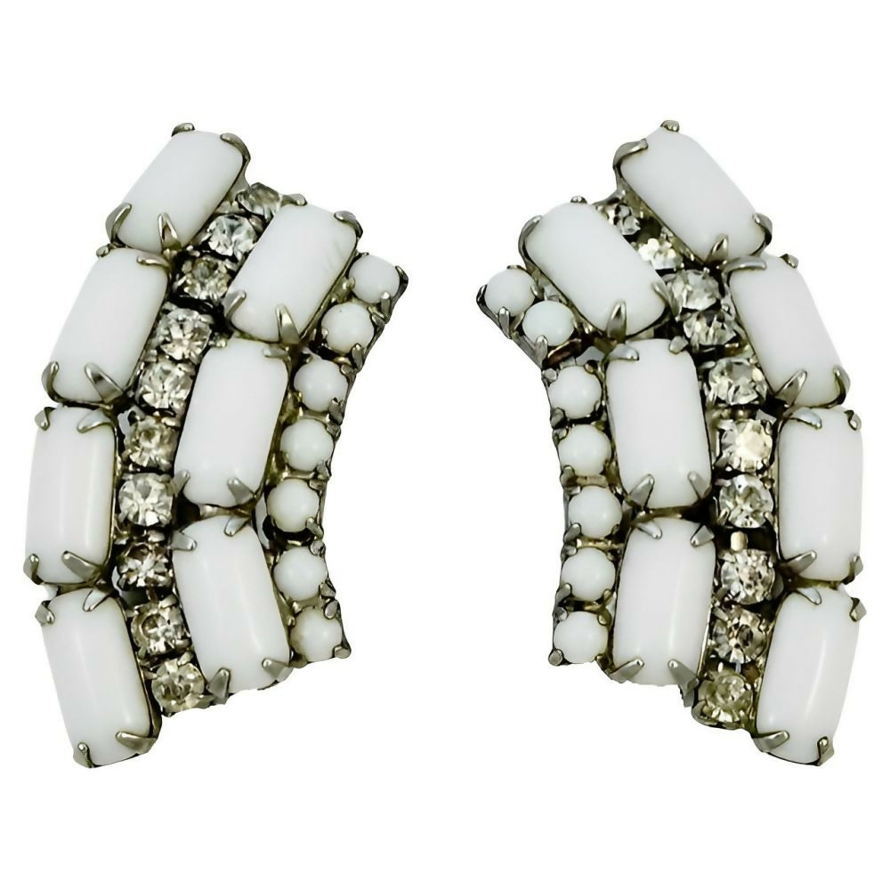 Silver-Tone-Milk-Glass-and-Rhinestone-Clip-On-Climber-Earrings-circa-1950s-1z