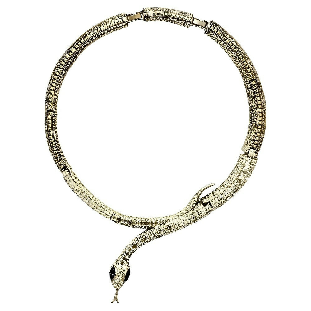 silver-tone-black-enamel-and-rhinestones-snake-link-collar-necklace-1p