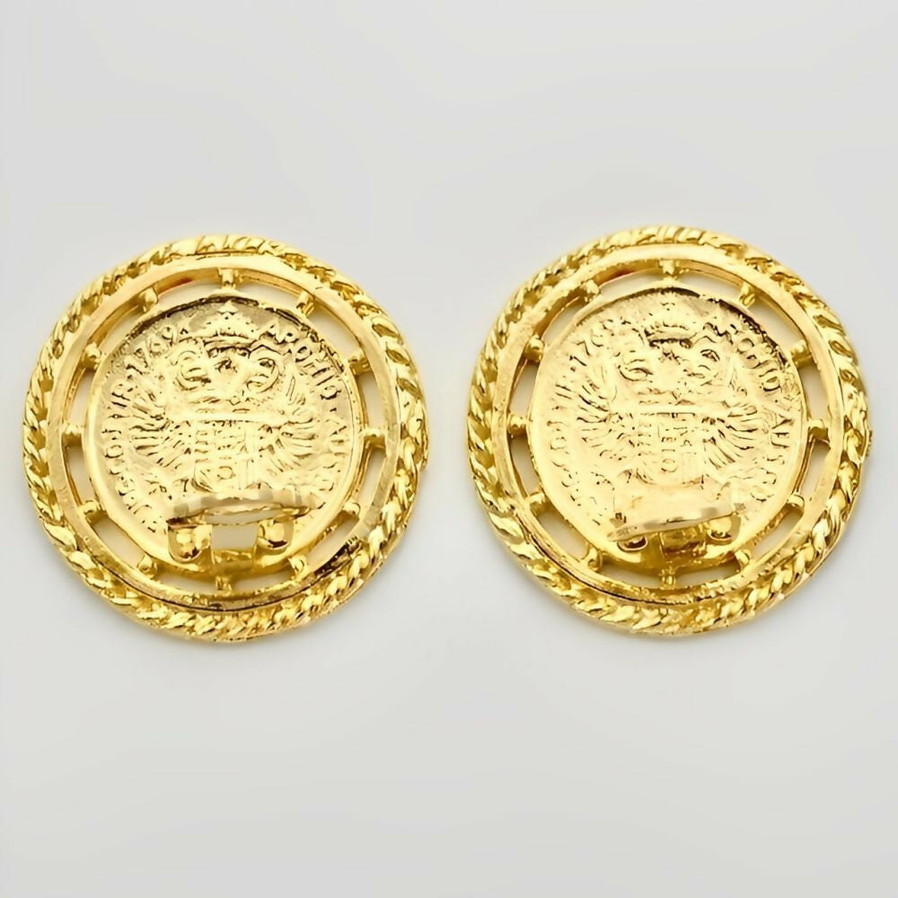 gold-plated-coin-design-clip-on-earrings - 4z