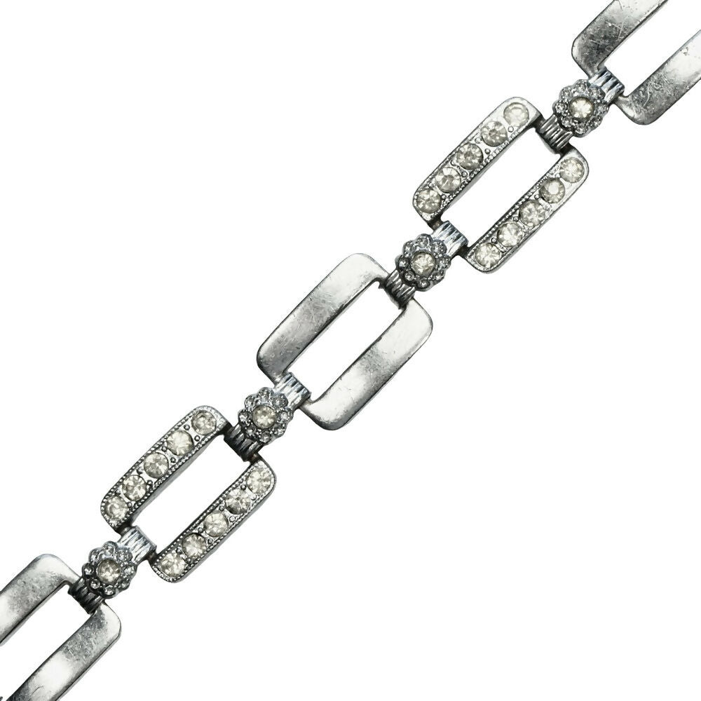 silver-tone-rectangular-link-bracelet-with-plain-clear-crystals-and-round-crystals-links-2p