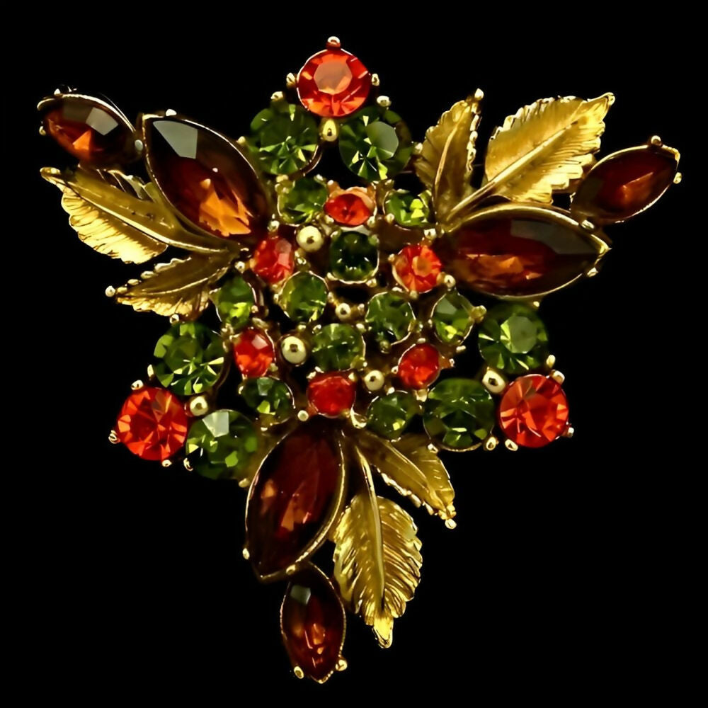 triangular-gold-tone-leaf-and-flower-design-brooch-with-green-orange-and-brown-crystals-5z