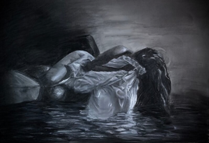 LORNA BENT - MERGI. An original charcoal on paper artwork.