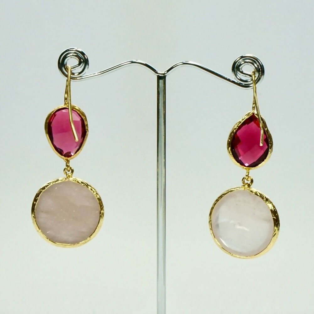 gold-plated-teardrop-and-round-purple-and-pink-glass-crystals-pierced-drop-earrings-4p