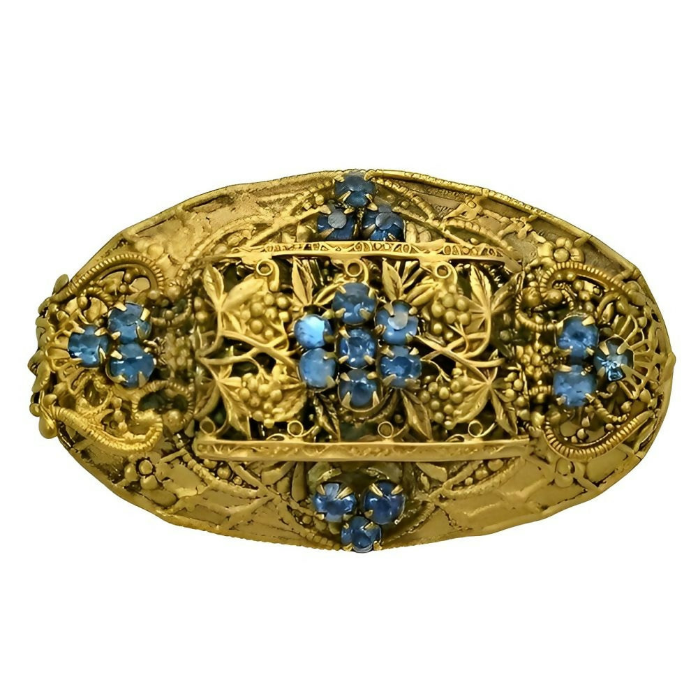 czech-gold-tone-ornate-oval-brooch-with-blue-crystals-1z