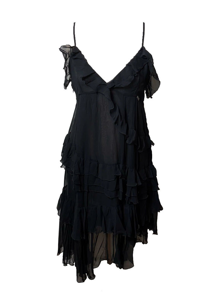 John Galliano Black Ruffle Asymmetric Mini Dress Peekaboo Vintage Marketplace John Galliano Black Ruffle Asymmetric Mini Dress Peekaboo Vintage Marketplace