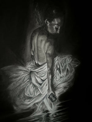 LORNA BENT - TEMPUS ELABITUR. An original charcoal on fabriano paper artwork.