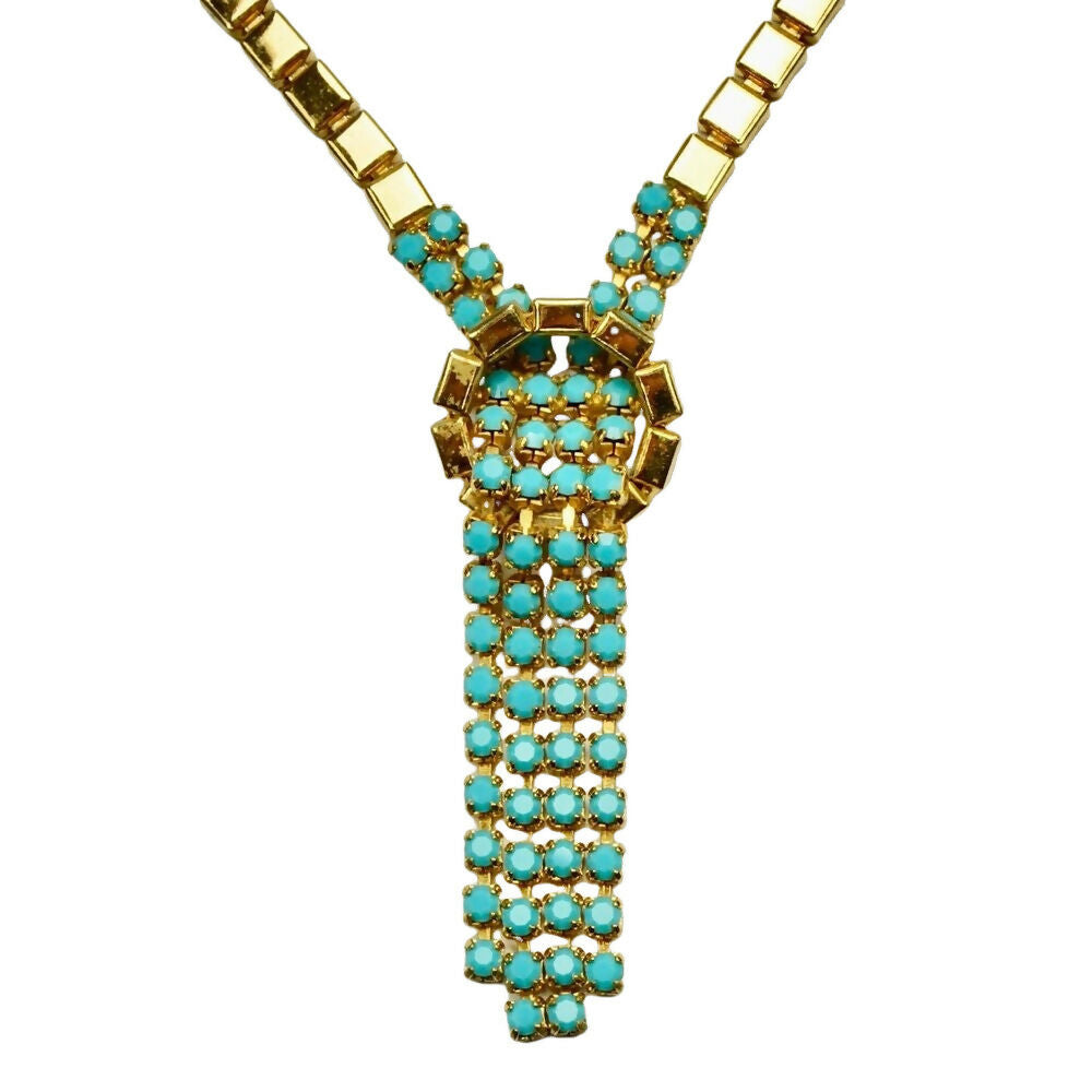 gold-tone-link-necklace-with-turquoise-four-spray-pendant-and-clasp-5p