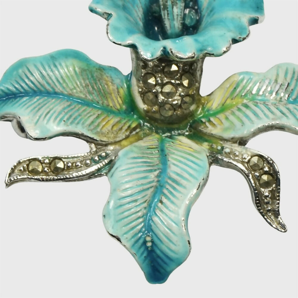 silver-tone-turquoise-enamel-and-marcasite-orchid-brooch-3op