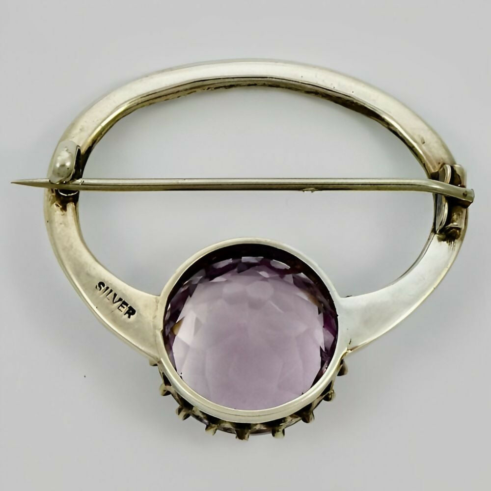 Antique-Victorian-Celtic-Silver-and-Faux-Amethyst-Brooch-5zp