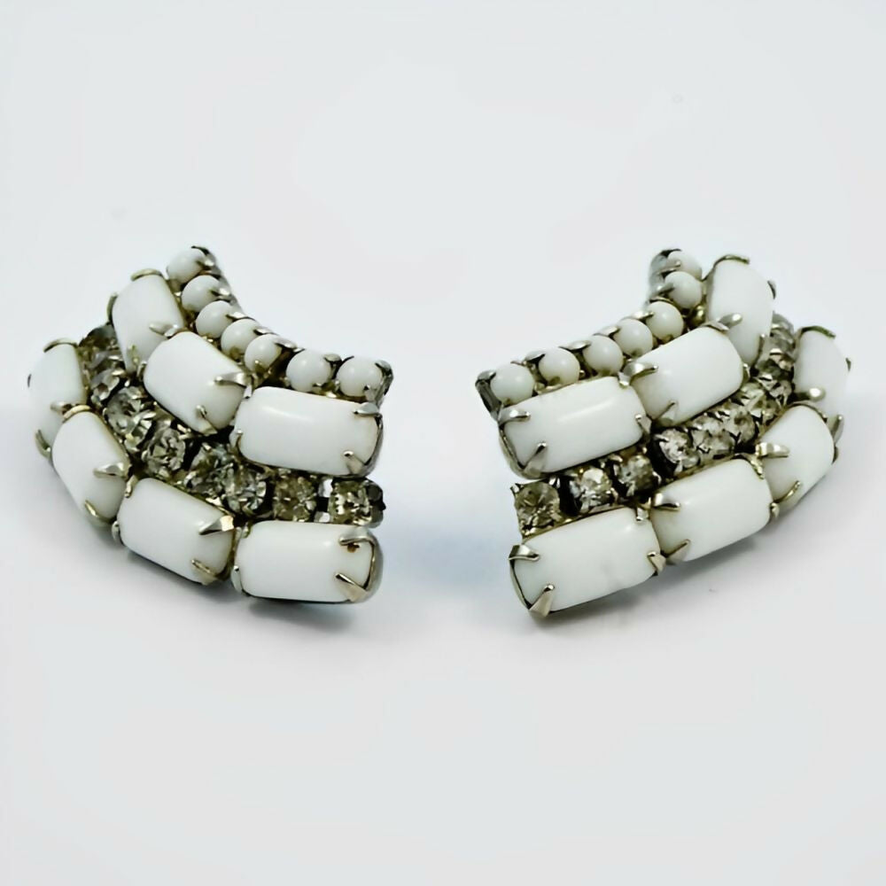 Silver-Tone-Milk-Glass-and-Rhinestone-Clip-On-Climber-Earrings-circa-1950s-4z