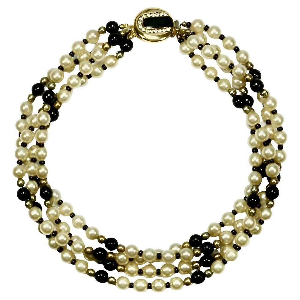 four-strand-faux-pearl-and-black-glass-bead-necklace-with-ornate-clasp-1p