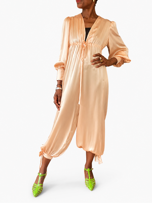 Percy Jumpsuit in Peach with Gathered Tie Cuffs