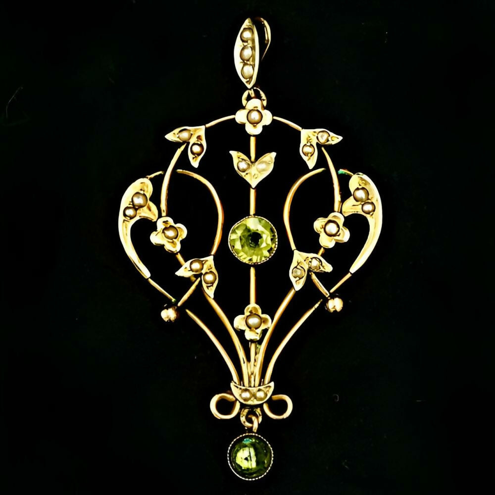 Art-Nouveau-9ct-Gold-Lavaliere-Pendant-Peridot-Paste-and-Natural-Seed-Pearls-6z