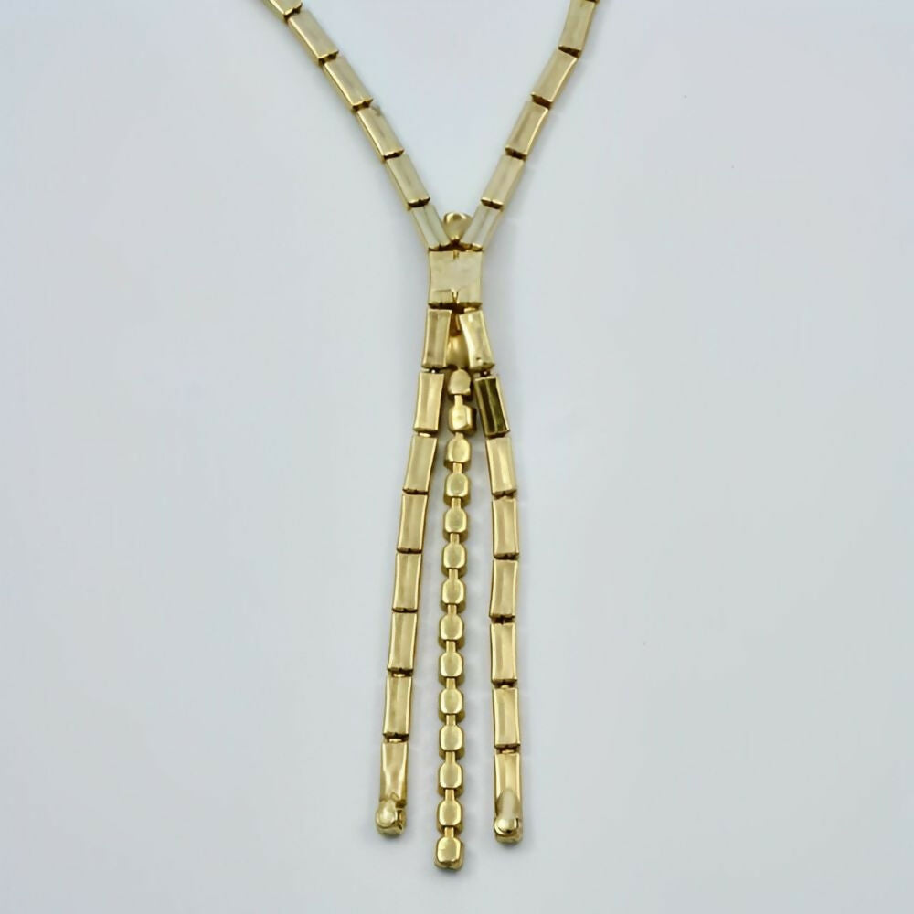 Gold-Tone-Rectangular-Link-Necklace-with-Tourquoise-Bead-Drop -4z