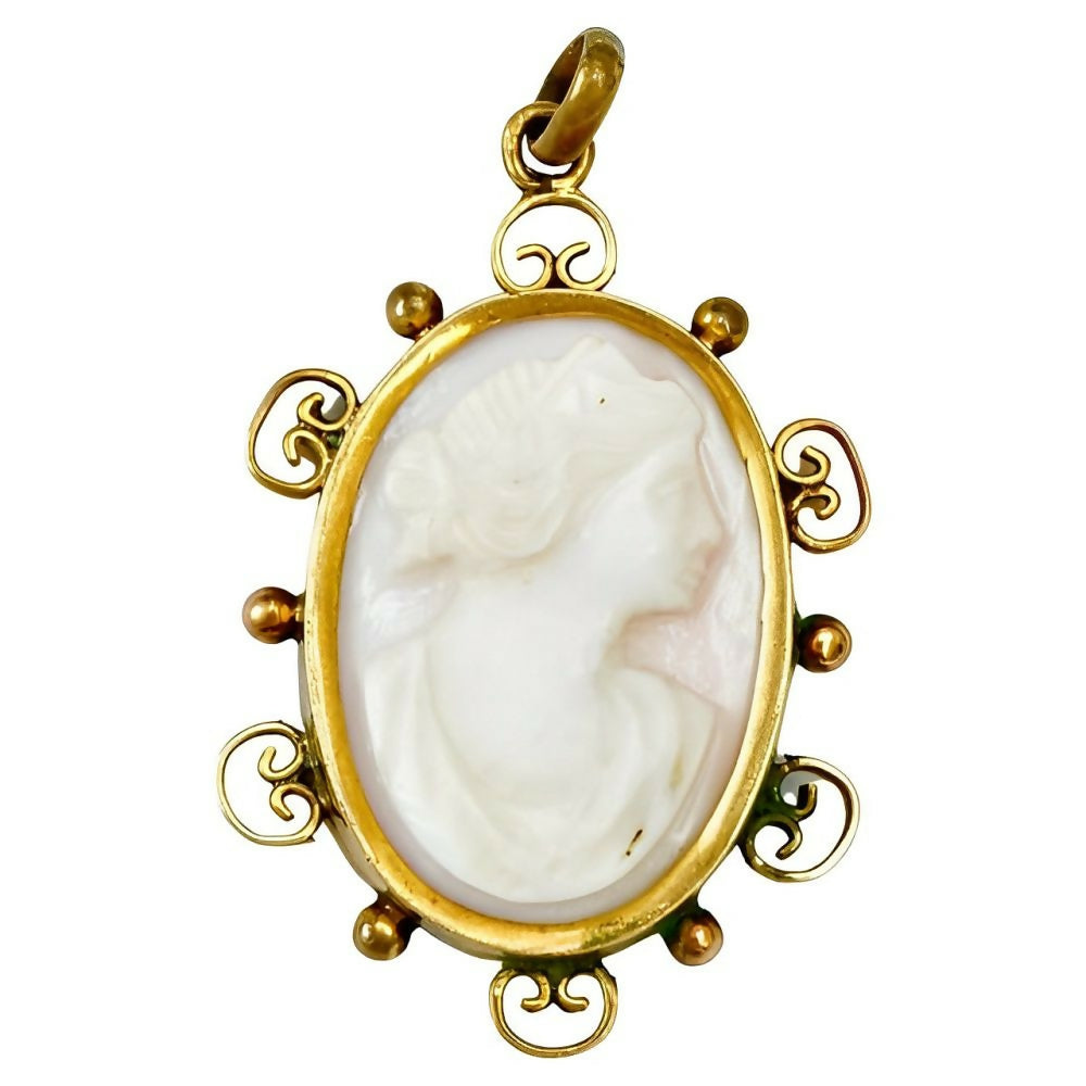 Antique-Victorian-Gold-Plated-Carved-Angel-Skin-Coral-Lady-Cameo-Pendant-1z