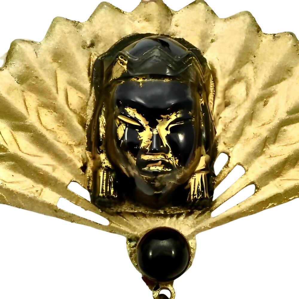 gilt-metal-ornate-black-glass-face-fan-leverback-earrings-with-black-glass-drop-2zos copy