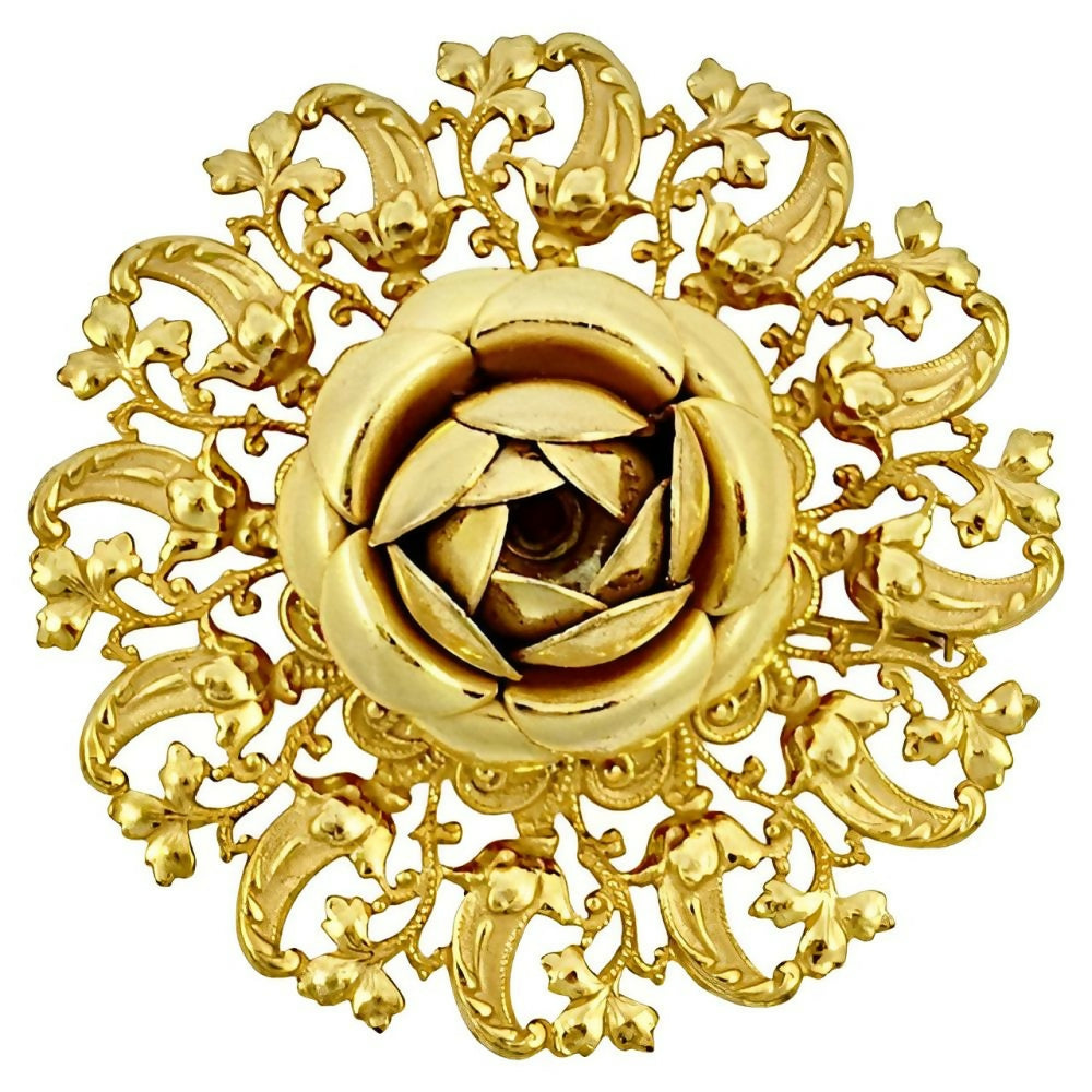 Miriam-Haskell-Russian-Gold-Plated-Ornate-Flower-and-Leaf-Brooch-1z