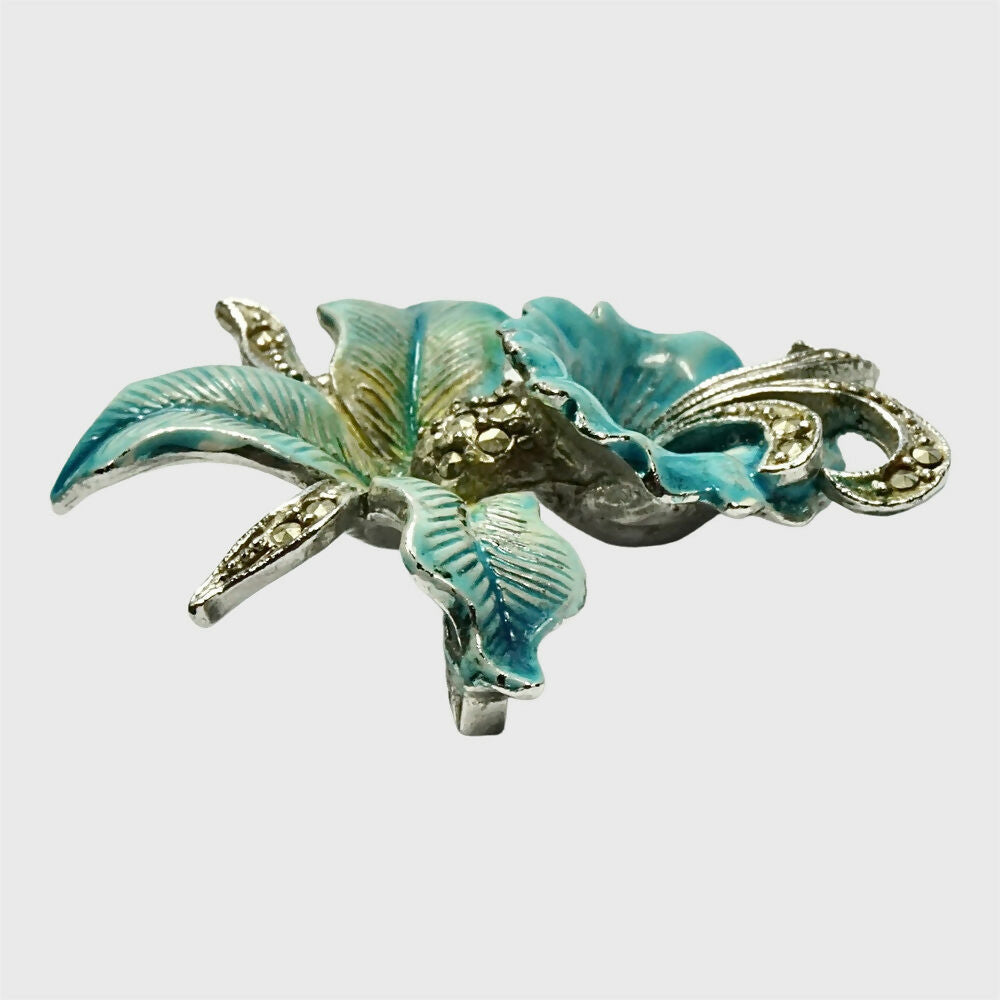 silver-tone-turquoise-enamel-and-marcasite-orchid-brooch-5p