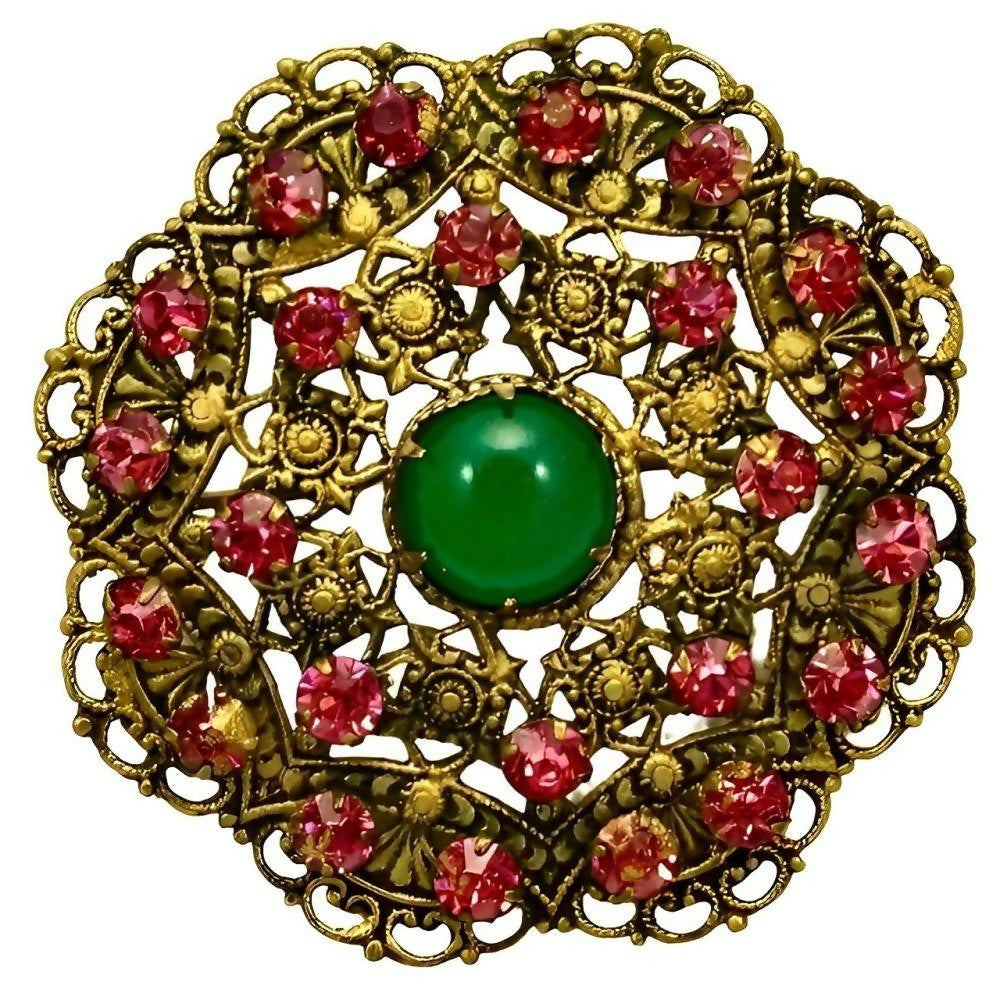 czech-ornate-round-brooch-with-green-and-pink-round-crystals-1zo