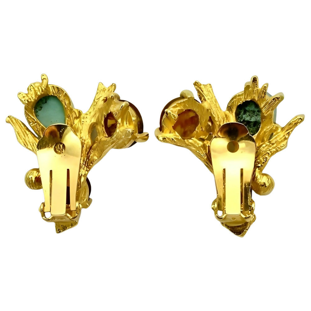 Gold-Plated-Faux-Turquoise-and-Amber-Clip-On-Earrings-2z