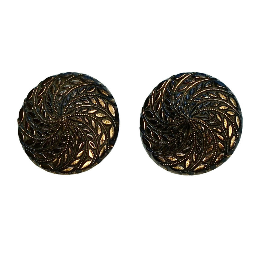 round-bakelite-bronze-leaf-swirl-effect-clip-on-earrings-1p