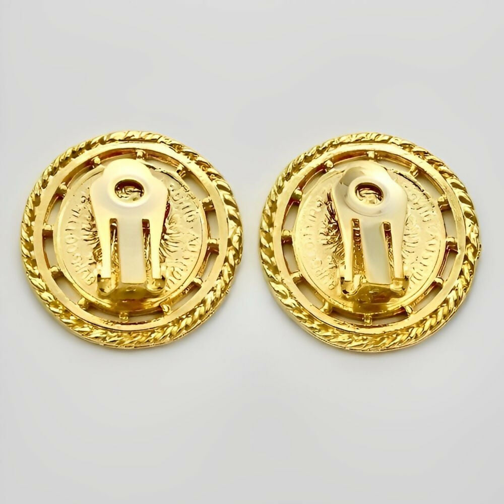 gold-plated-coin-design-clip-on-earrings - 3z