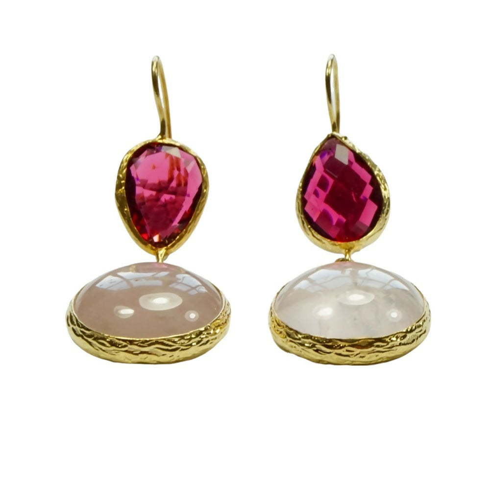 gold-plated-teardrop-and-round-purple-and-pink-glass-crystals-pierced-drop-earrings-1p