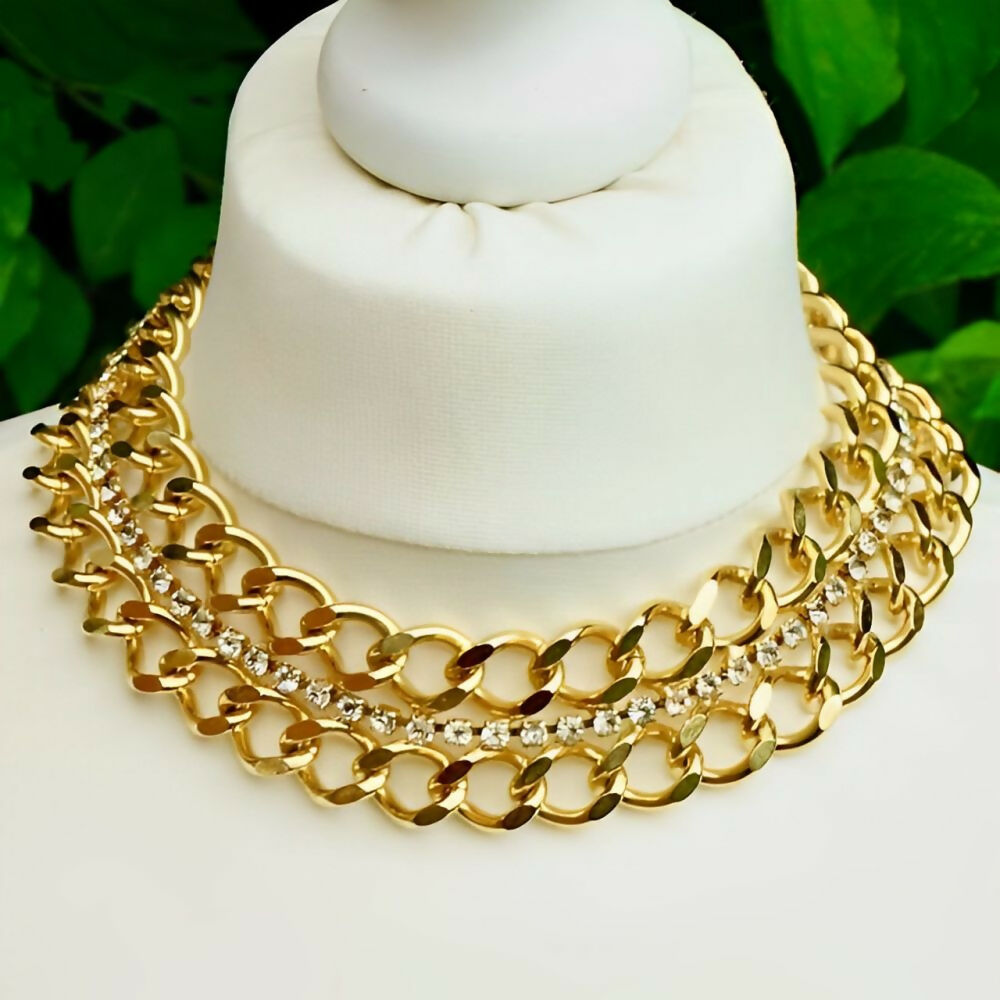 Gold-Plated-Curb-Link-Chain-Collar-Necklace-with-Rhinestones-circa-1980s-rc-2z