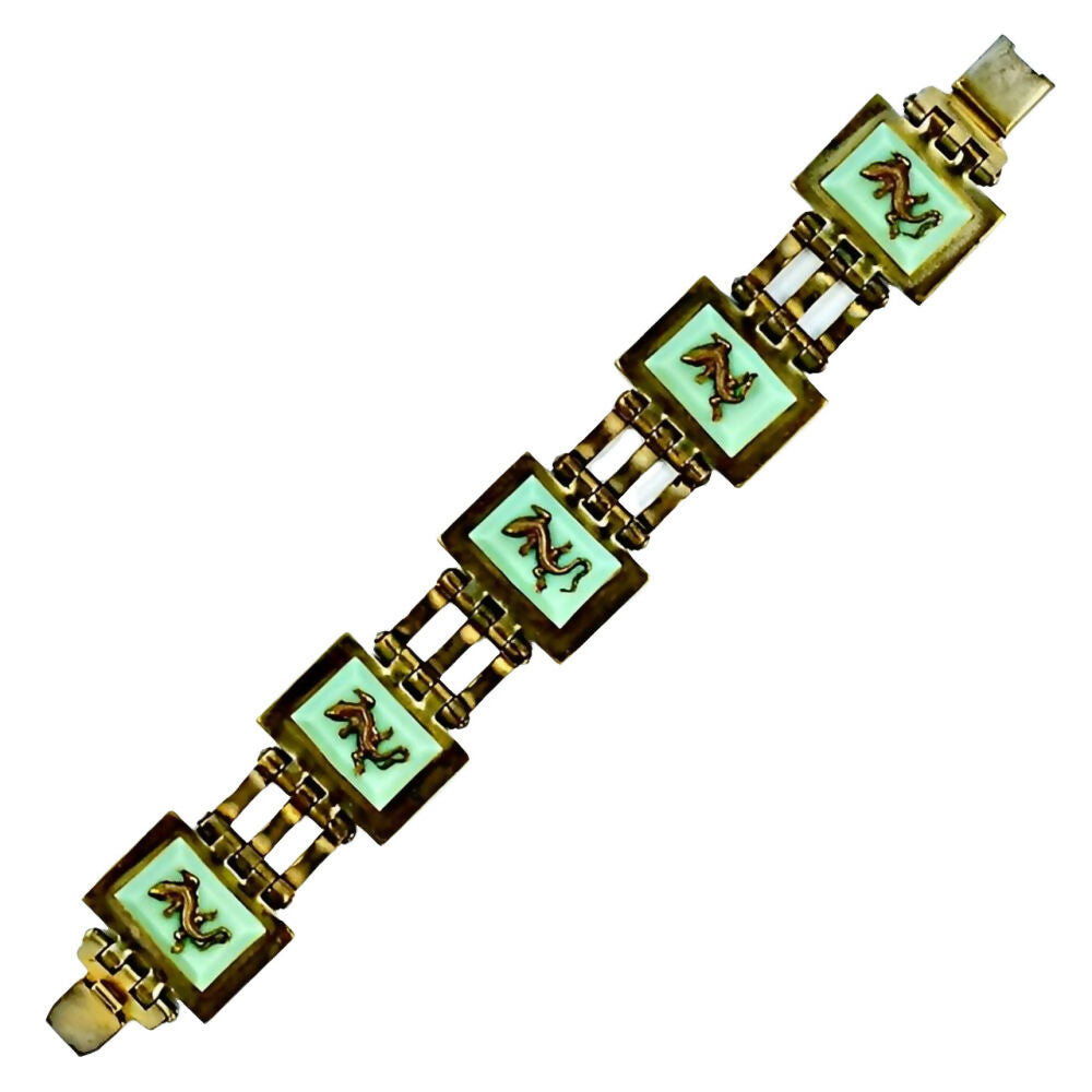 Jean-Painleve-French-Art-Deco-Gold-Plated-Green-Bakelite-Salamander-Bracelet-2z(1)