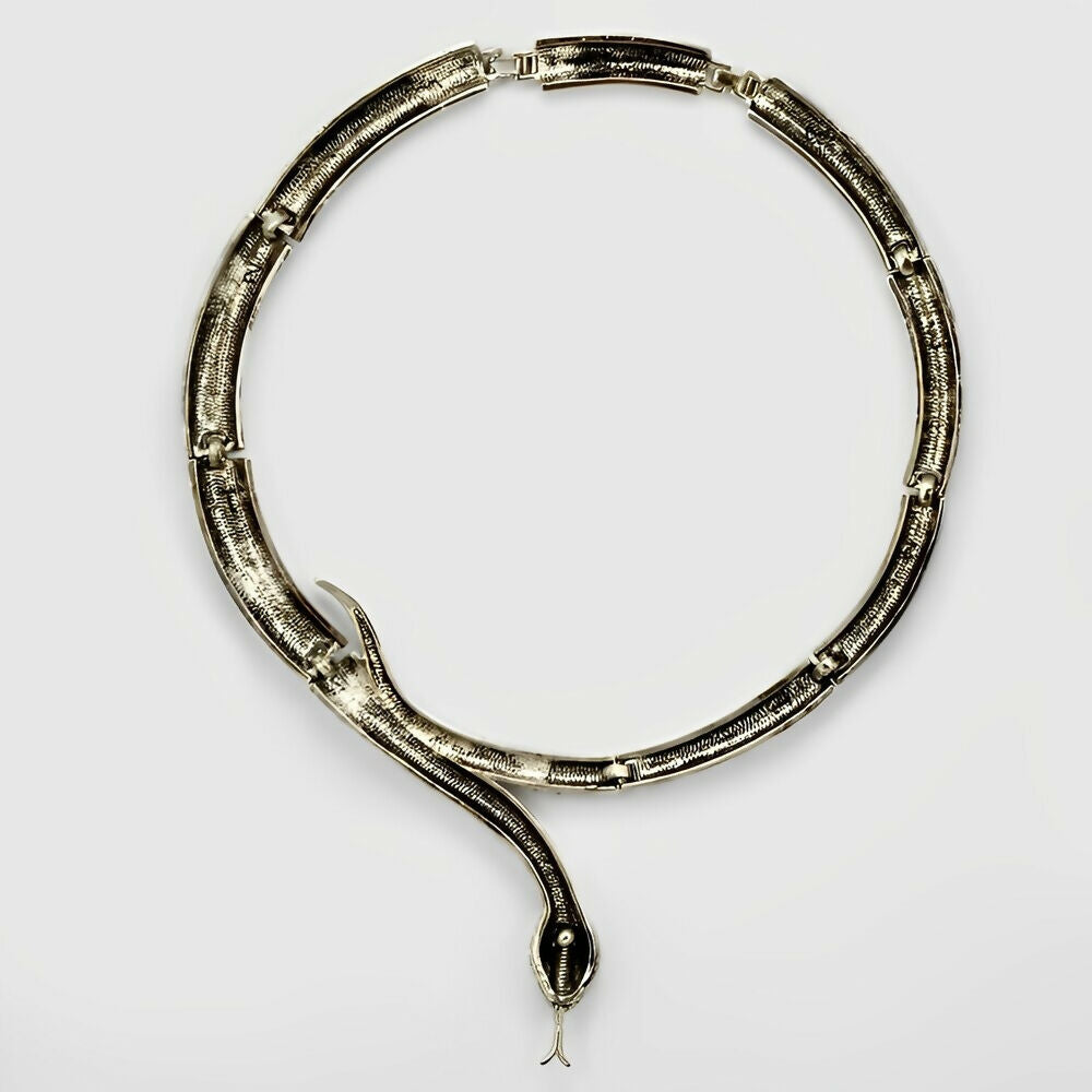 silver-tone-black-enamel-and-rhinestones-snake-link-collar-necklace-7p