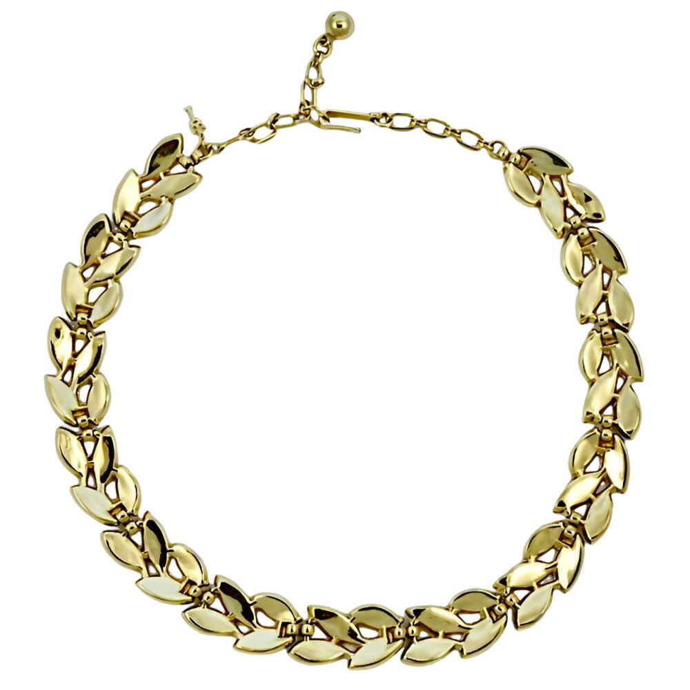 Trifari-Gold-Plated-Brushed-and-Shiny-Leaves-Link-Necklace-circa-1960s-2z(1)