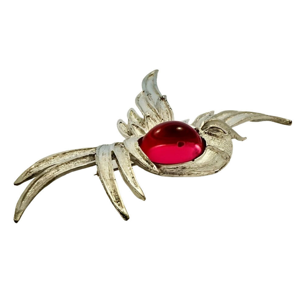 Silver-Plated-Bird-Brooch-with-a-Pink-Glass-Cabachon-circa-1980s-2zp