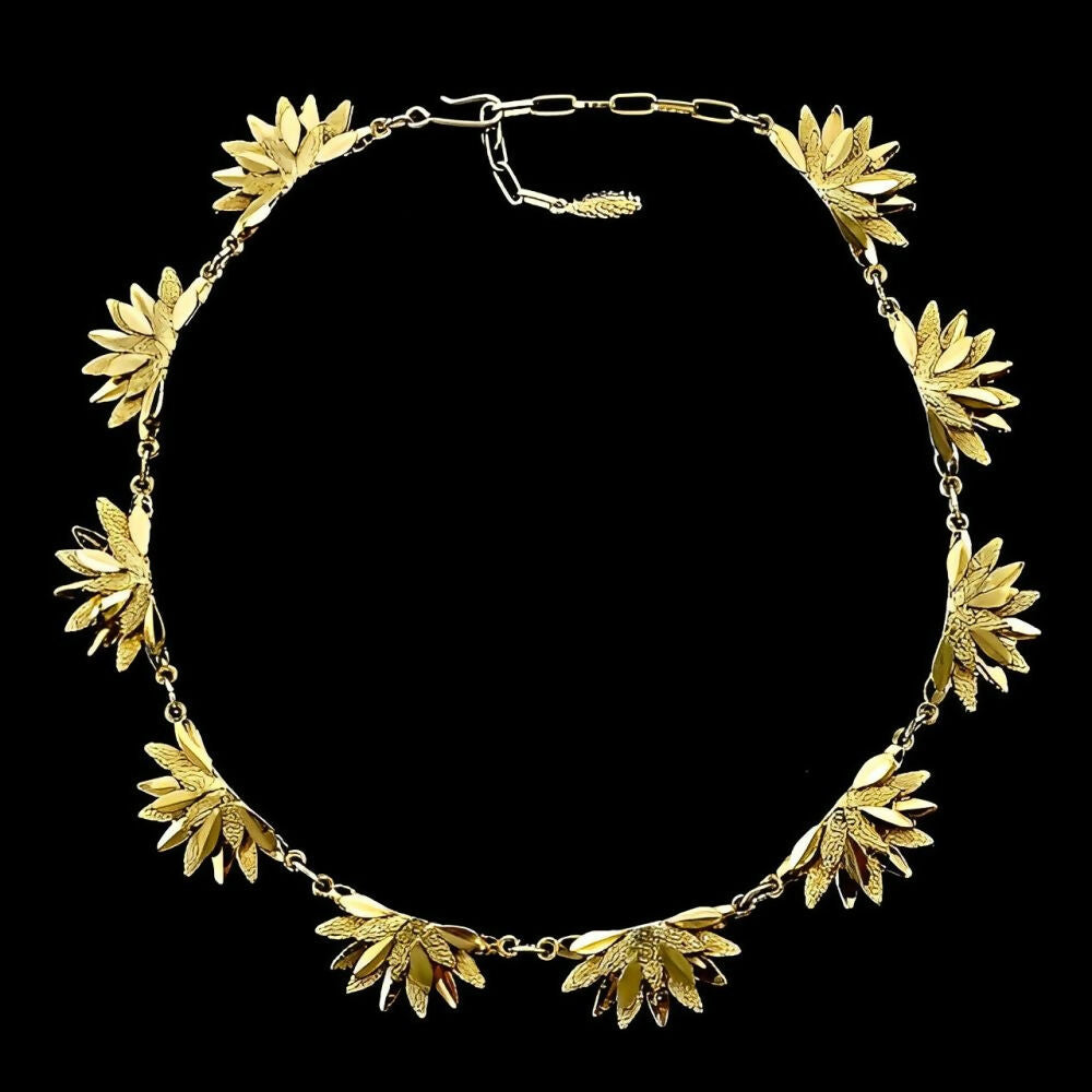 Gold-Plated-Brushed-and-Shiny-Petal-Link-Necklace-circa-1970s-6z